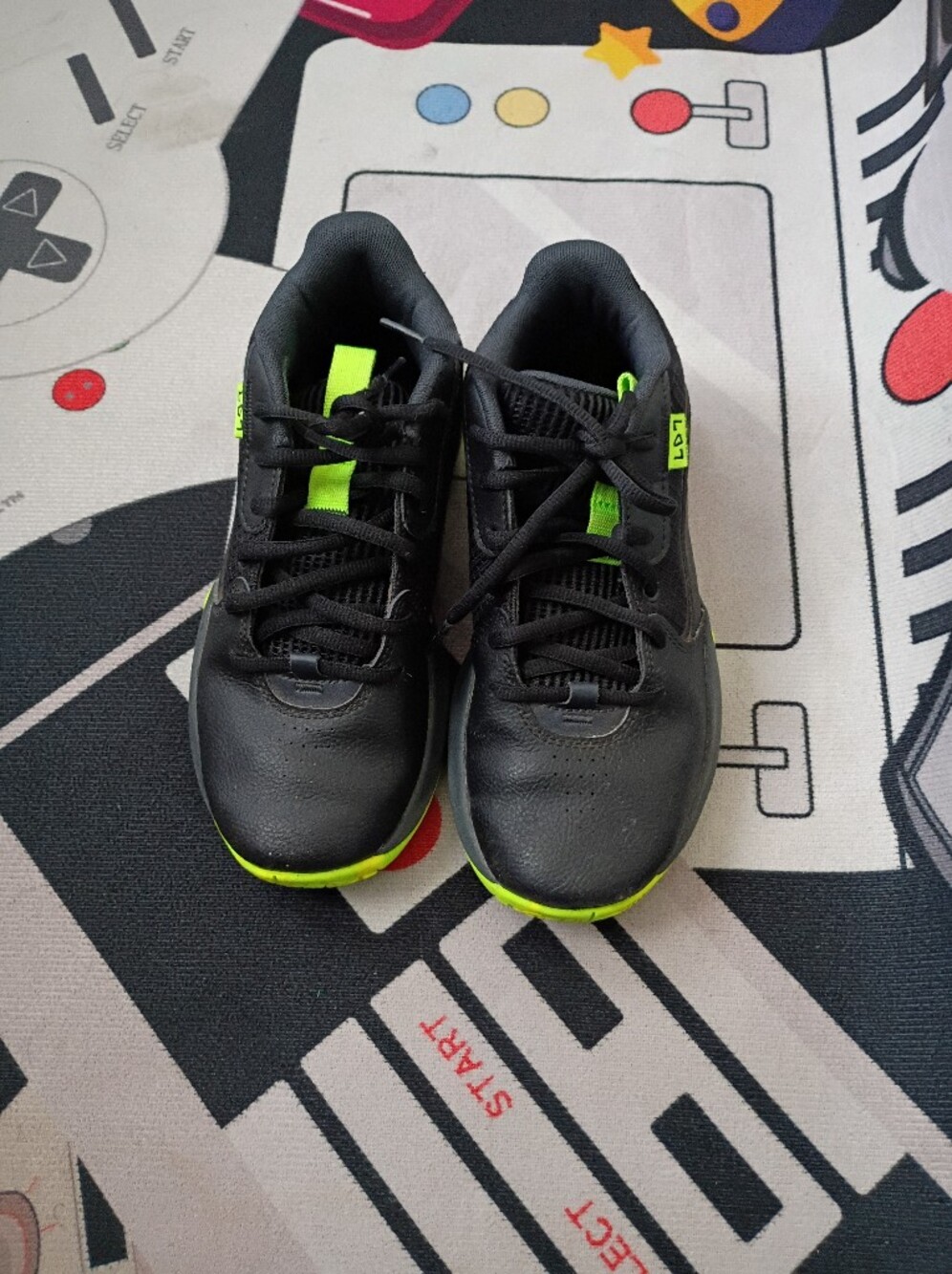 Under Armour Black and Neon Green Kids Sneakers